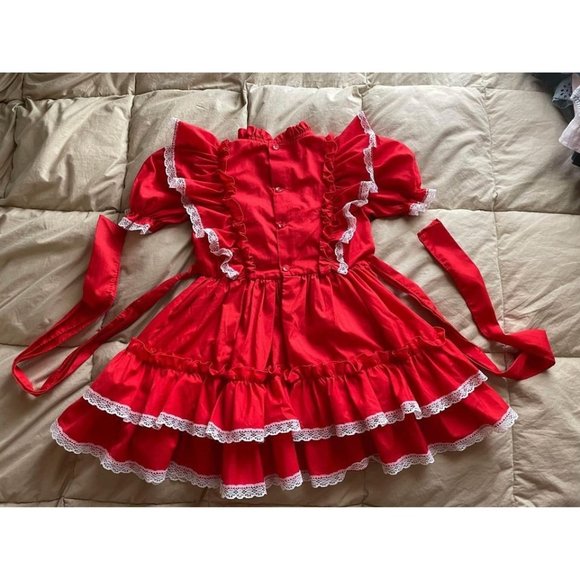 5T Kandy Ann Vintage Girls' Red Ruffle Party Christmas Dress - Picture 4 of 7
